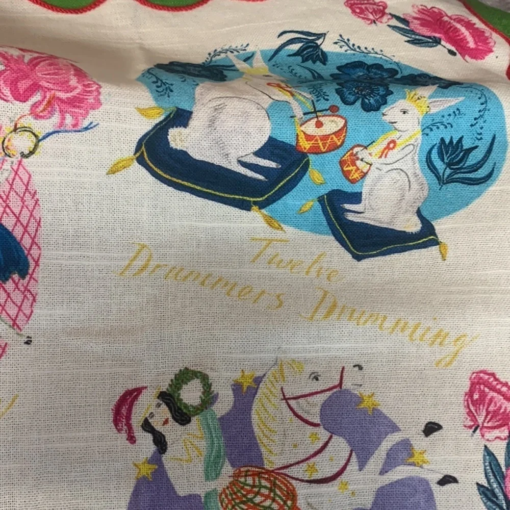 Anthropologie Emily Maude 12 days of Christmas kitchen dish towel new unused